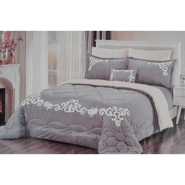Comforter 4 Pcs Set, Single Size, Color Grey/Beige, HN-CMF-CN-S-001-GRY